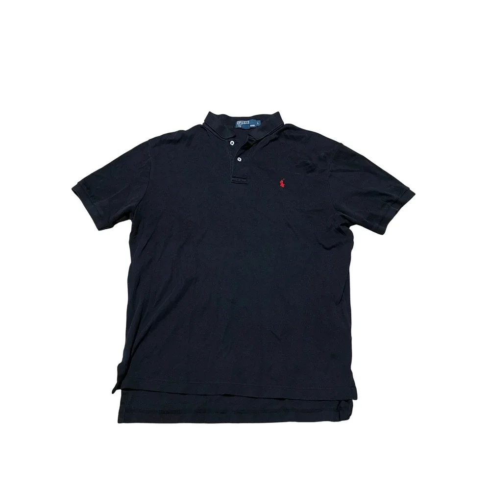 Polo Ralph Lauren Mens Large Black Short Sleeve 100% Cotton Pique Polo Shirt